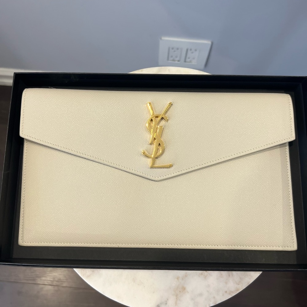 Authentic YSL UPTOWN pouch in Grain de Poudre, cream